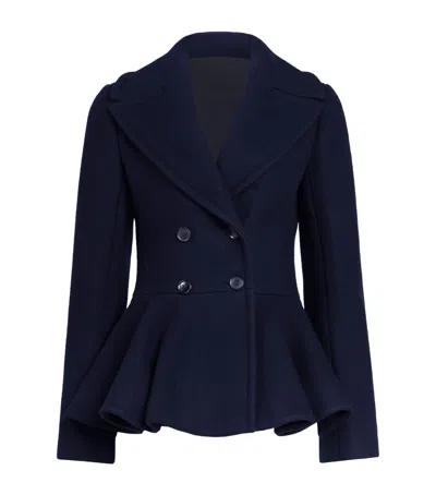 Alaïa Wool-blend Peplum Pea Coat In Blue