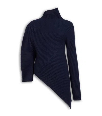 Alaïa Wool-cashmere Asymmetric Sweater In Blue