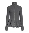 Alaïa Ribbed Wool And Cashmere-blend Peplum Zip-up Cardigan In Gray