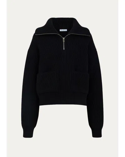 Alaïa Wool-cashmere Rib Half-zip Trucker Sweater In Noir