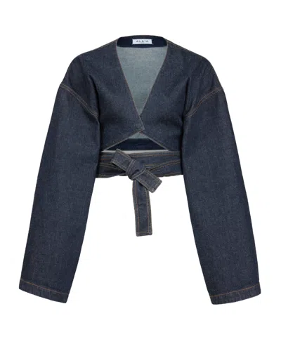Alaïa Wrap Denim Jacket In Blue