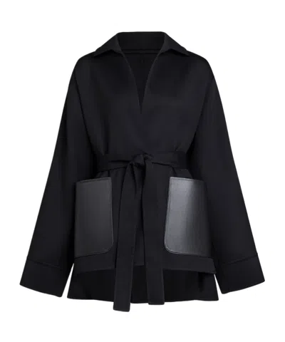 Alaïa Leather Pocket Virgin Wool Wrap Jacket In Black
