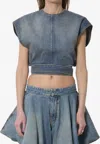 Alaïa Alaia Faded Blue Cotton Belted Top In Blue