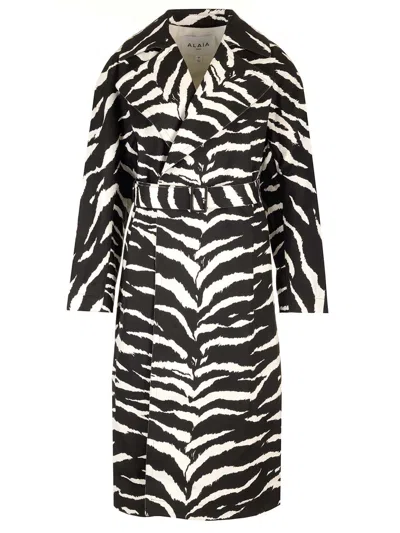 Alaïa Zebra Denim Trench Coat Skirts White In Black
