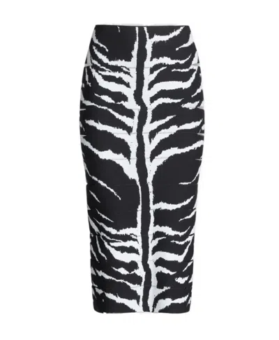 ALAÏA ALAÏA ZEBRA-JACQUARD CUT-OUT DETAILED MIDI SKIRT