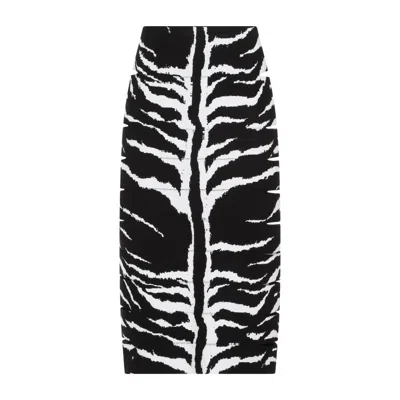 ALAÏA ALAÏA ZEBRA WHITE AND BLACK VISCOSE PENCIL SKIRT