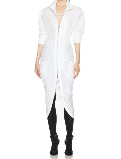 Alaïa Poplin Gathered Zip-front Midi Dress In White