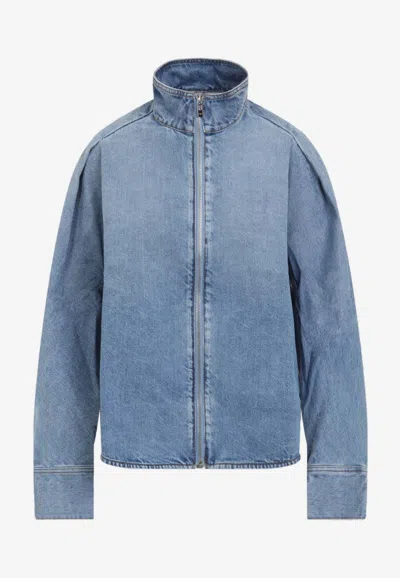 Alaïa Zip-up Long-sleeved Denim Shirt In Blue