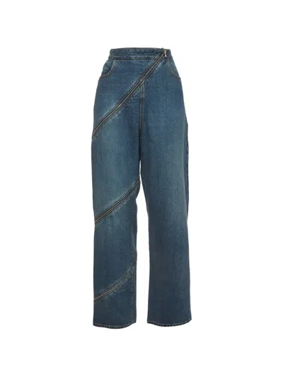 Pre-owned Alaïa Zip-up Wide-leg Jeans In Blue