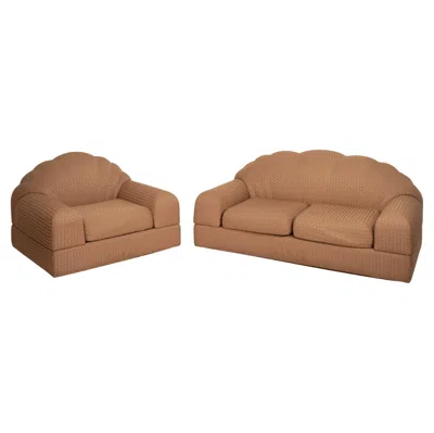 Pre-owned Alain Delon 1970 Hollywood Regency Silk Armchair & Sofa For Maison Jansen France In Brown