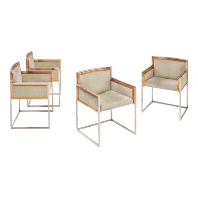 Pre-owned Alain Delon Set Of Four Armchair By  For Maison Jansen In Sand
