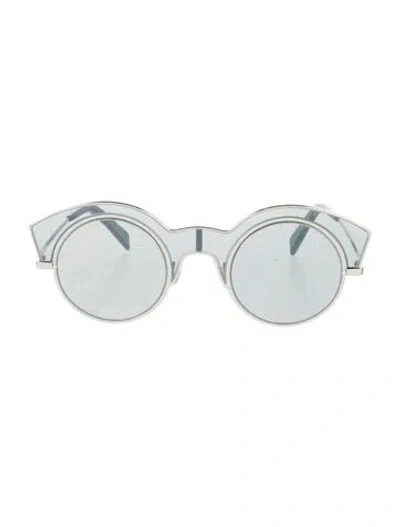 Pre-owned Alain Mikli Round Mirrored Sunglasses In Silver