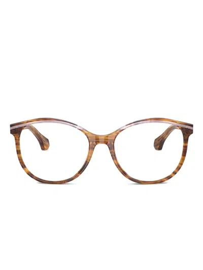 Alain Mikli 条纹圆框眼镜 In Brown