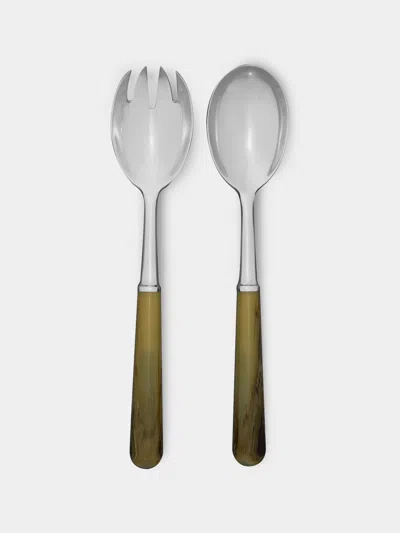 Alain Saint-joanis Marbled Resin Salad Servers In Silver