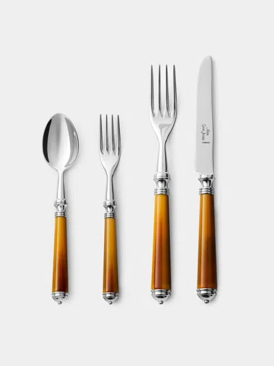 Alain Saint-joanis Marbella Dark Horn Resin Dessert Cutlery (set Of 4)  Abask Gift Set In Brown