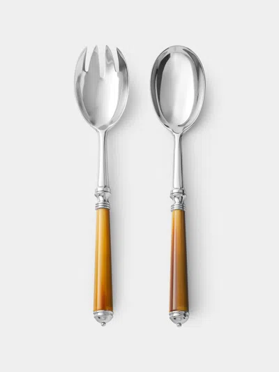 Alain Saint-joanis Marbella Dark Horn Resin Salad Servers (set Of 2)  Abask Gift Set In Brown