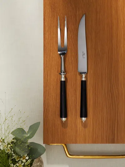Alain Saint-joanis Marbella Ebony Carving Knife And Fork  Abask Luxury Gift In Black