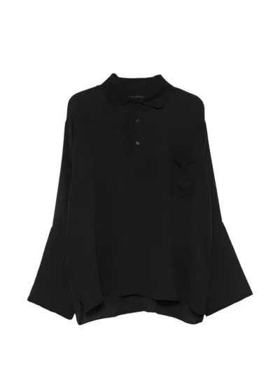 Alainpaul Bell-sleeve Polo Top In Black