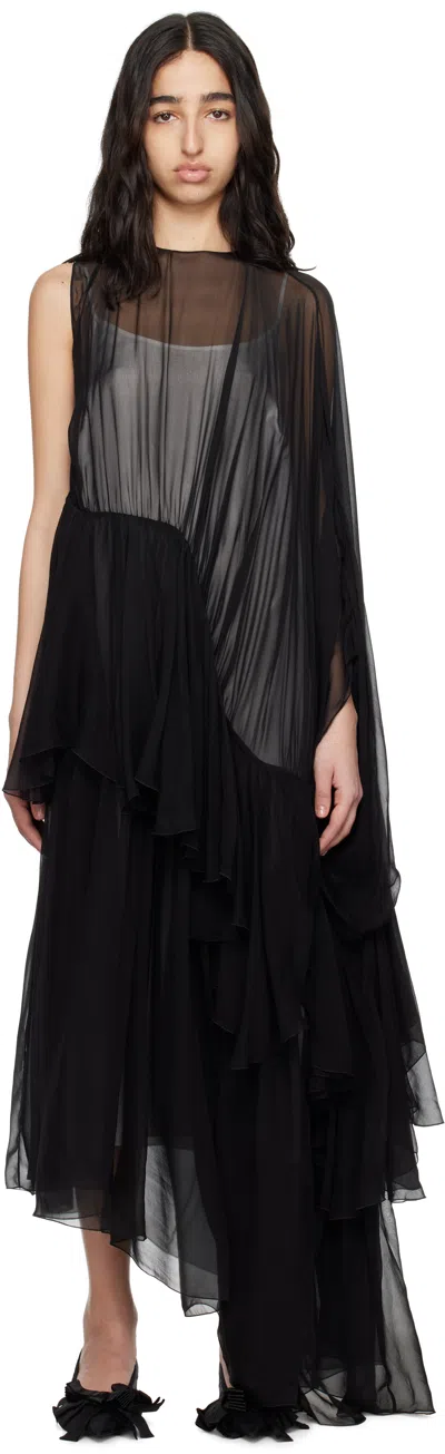 ALAINPAUL BLACK & WHITE EXTENDED RUFFLE MAXI DRESS