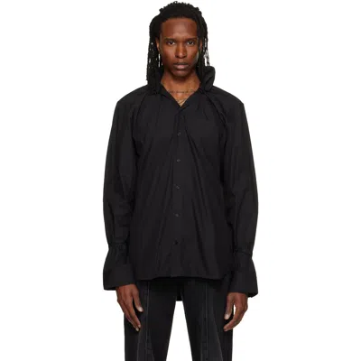 Alainpaul Black Elasticated Collar Shirt In Black Cotton Popelin