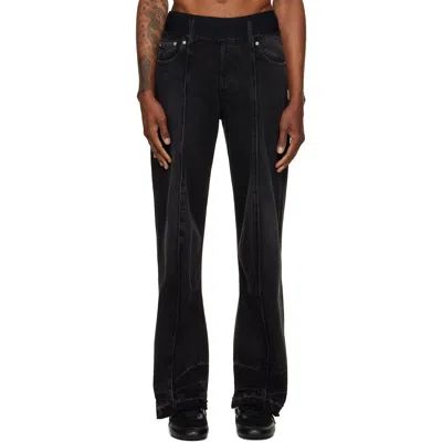 Alainpaul Black Elasticated Waist Knee Shape Jeans In Black Denim