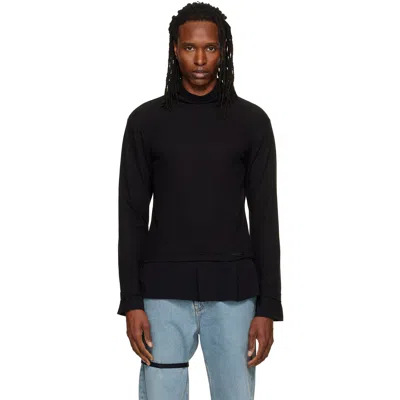 Alainpaul Black High Neck Layered T-shirt In All Black Rib 2x2 /