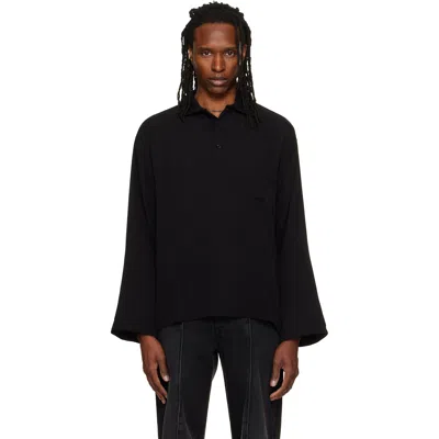 Alainpaul Black Long Sleeve Polo In Black Crepe