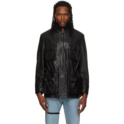 Alainpaul Black Multi Pocket Leather Jacket In Black Leather