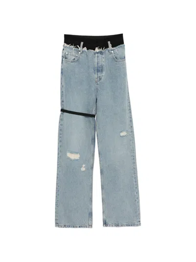 Alainpaul Distressed Elasticated-waist Jeans In Blue