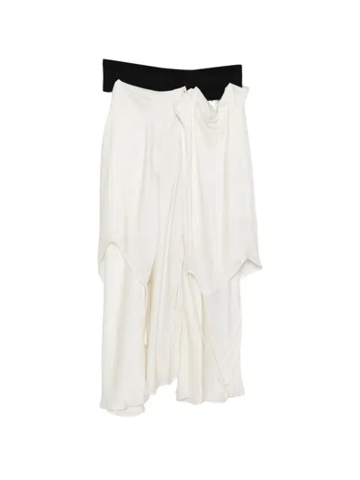 Alainpaul Draped Logo-waistband Asymmetric Midi Skirt In White