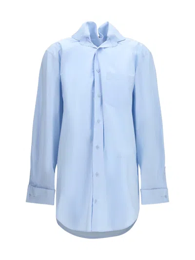 Alainpaul Elasticated Collar Cotton Shirt In Blue