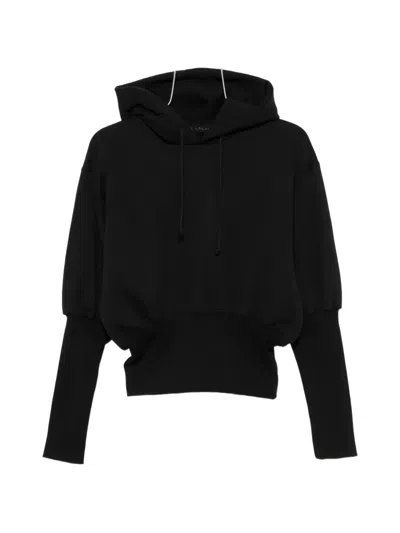 Alainpaul Fitted-waist Puff-sleeve Hoodie In Black