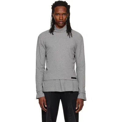 Alainpaul Gray High Neck Layered T-shirt In All Grey Rib 2x2 / J