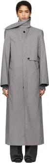 Alainpaul Gray Scarf Collar Trench Coat In Grey