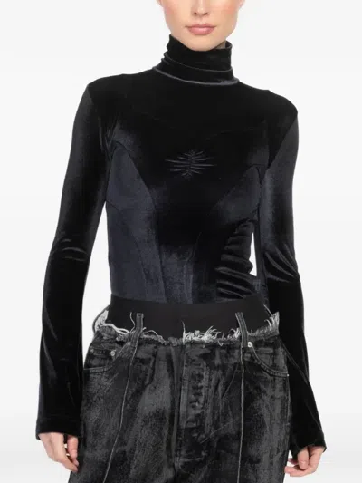 Alainpaul Justaucorps Velvet Long-sleeve Top In Black