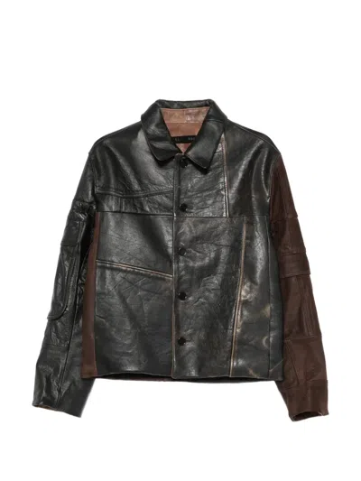 Alainpaul Panelled Leather Jacket In Black
