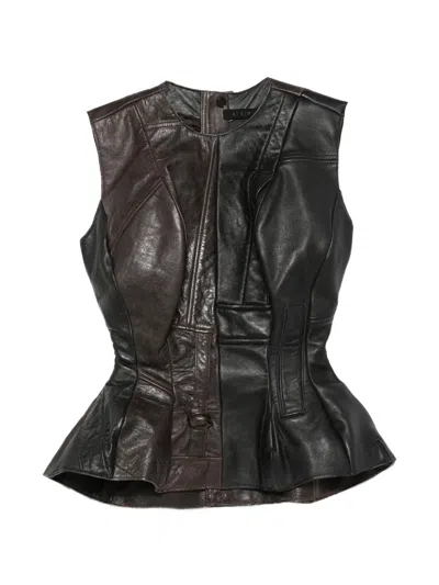 Alainpaul Peplum Leather Top In Black