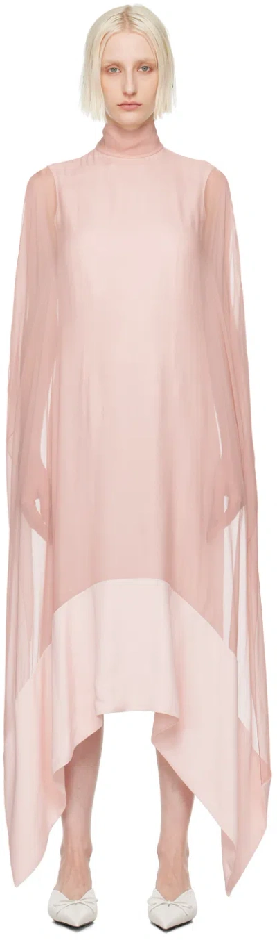 Alainpaul Pink Open Chiffon Maxi Dress In Pale Pink