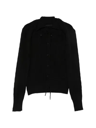 Alainpaul Pointelle-knit Button-up Cardigan In Black