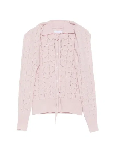 Alainpaul Pointelle-knit Tie-fastening Cardigan In Pink