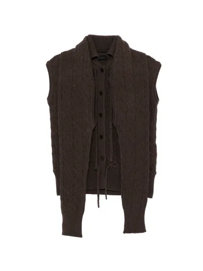 Alainpaul Pointelle-knit Trompe-l'oeil Cardigan In Brown