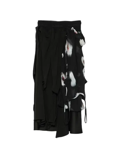 Alainpaul Poppy-print Draped Midi Skirt In Black