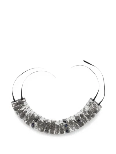 Alainpaul Rhinestone-embellished Mesh Necklace In Silver