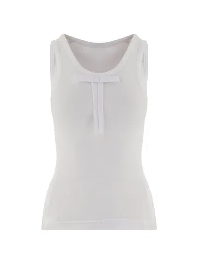 Alainpaul Ribbed Stretch Lyocell With Bow Tank Top In White