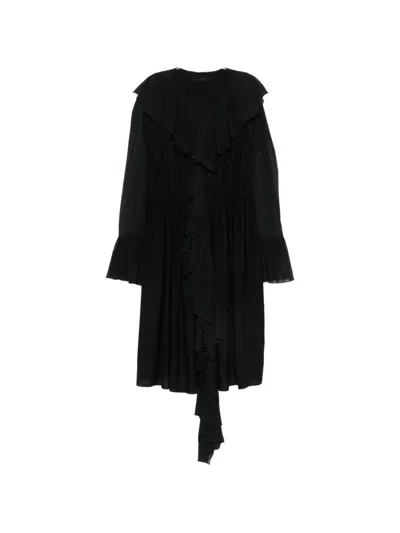 Alainpaul Ruffled Tiered-sleeve Midi Dress In Black