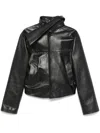 Alainpaul Black Scarf Collar Leather Jacket In Black