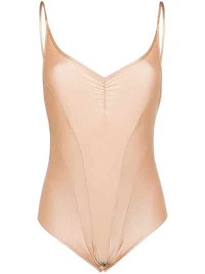 Alainpaul V-neck Bodysuit In Brown