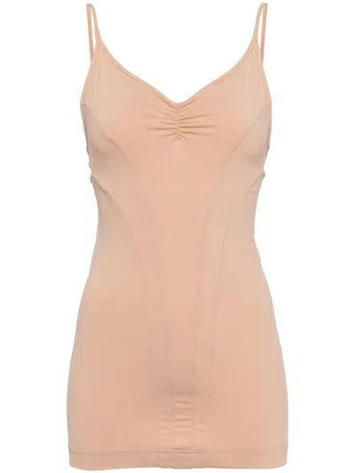 Alainpaul V-neck Gathered Top In Neutrals