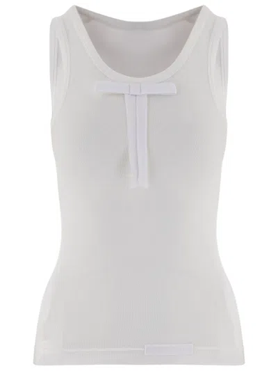 Alainpaul White Ribbed Bow Lyocell-blend Tank Top