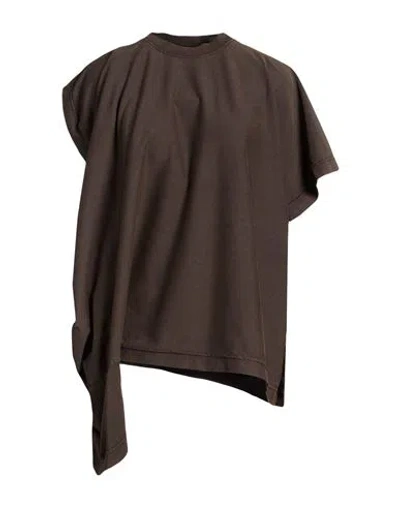 Alainpaul Woman T-shirt Dark Brown Size M Cotton